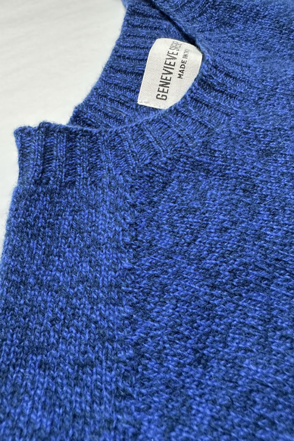 Ellon Lambswool Sweater Deep Blue Marl - British Made 3