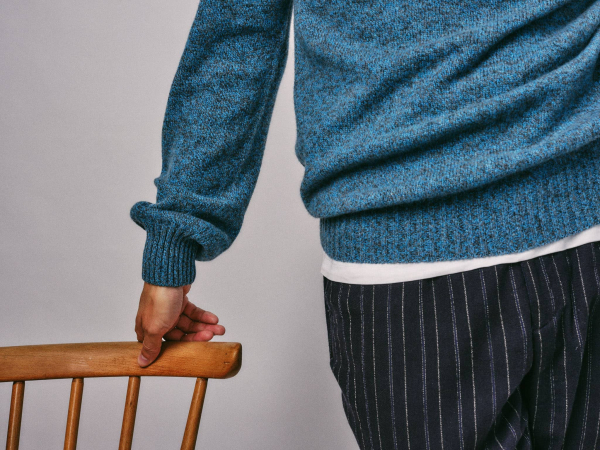 Ellon Lambswool Sweater Azure Marl - British Made 3