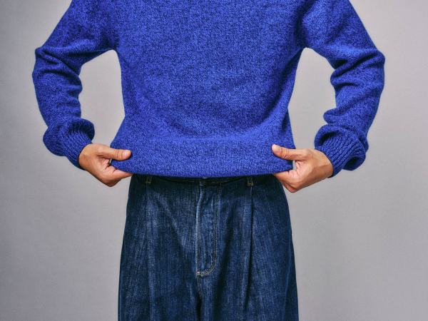 Ellon Lambswool Sweater Deep Blue Marl - British Made 4
