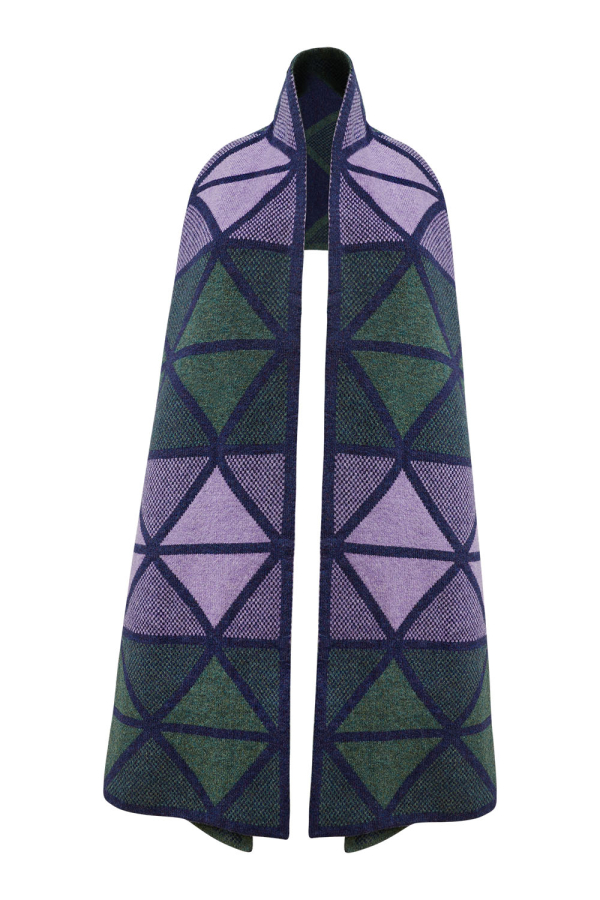 Geometric Lambswool Blanket Scarf Blue - British Made