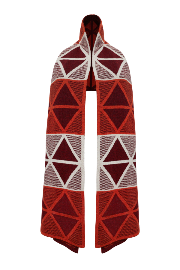 Geometric Lambswool Blanket Scarf Red - British Made 2