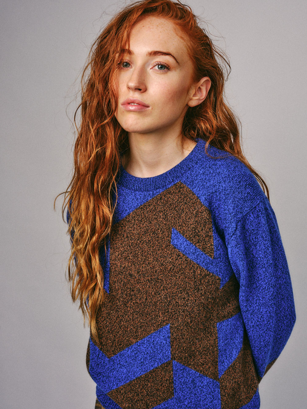 Leyden Geometric Lambswool Sweater Blue - British Made 2