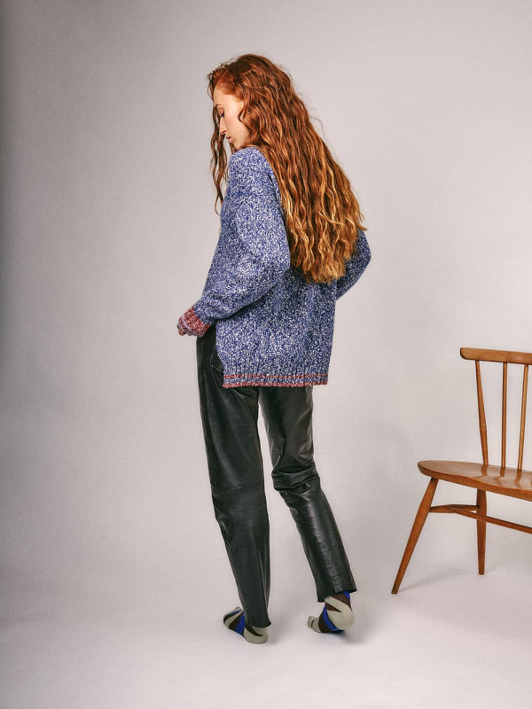 Brook Sweater Textured Lambswool Blue - British Made 2
