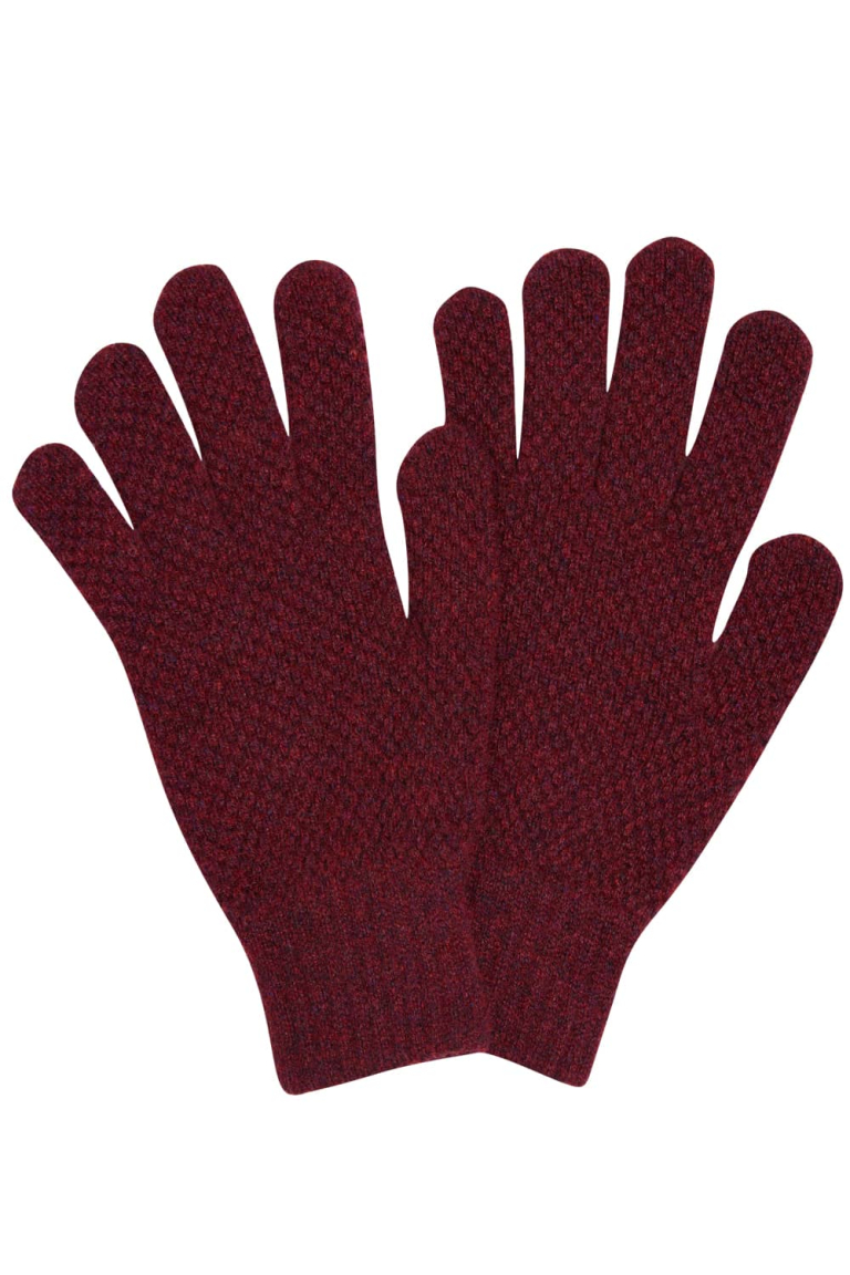 Moss Stitch Lambswool Gloves Deep Red - British Made