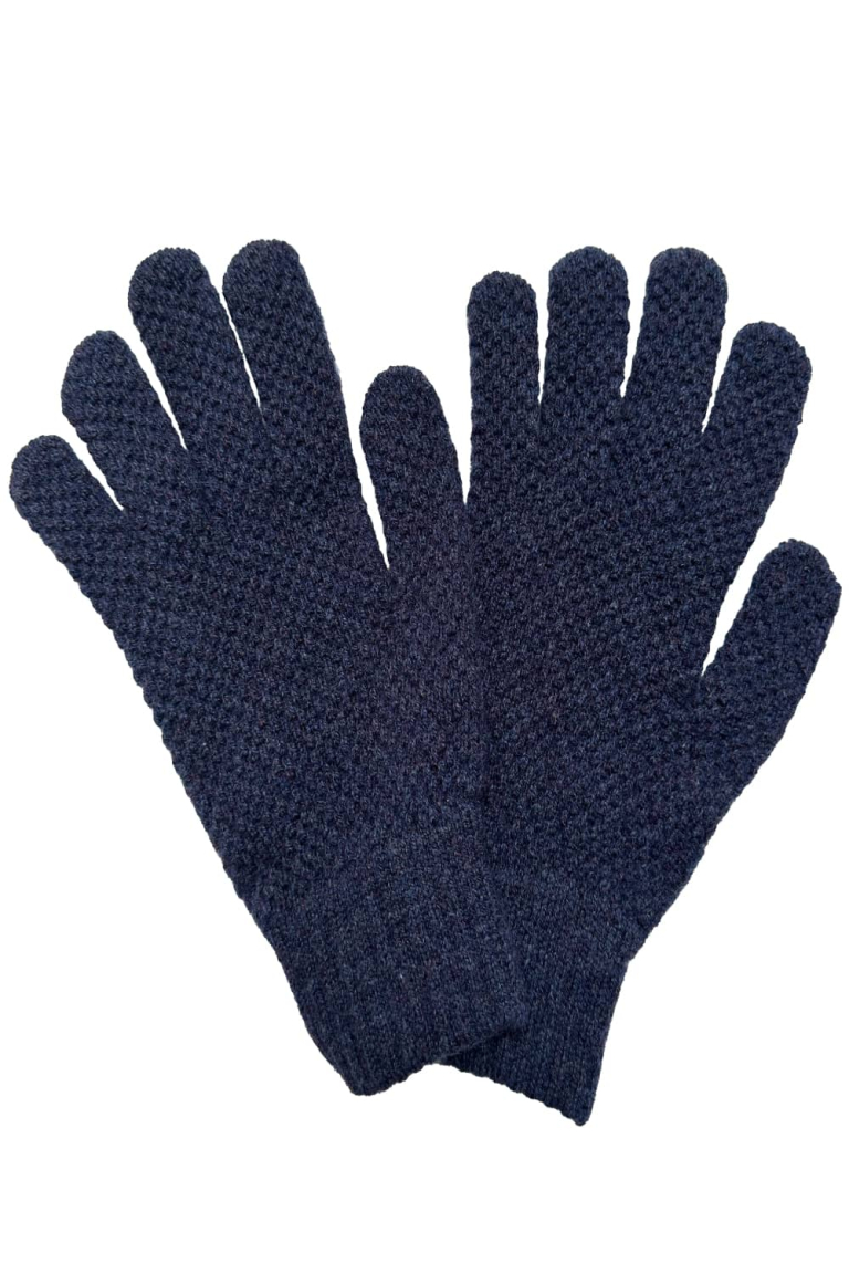 Moss Stitch Lambswool Gloves Ink Navy - British Made