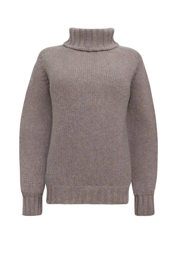Rae Chunky Lambswool Roll Neck Sweater Lilac Marl - British Made
