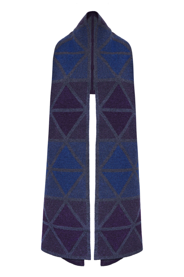 Geometric Lambswool Blanket Scarf Stormy Blue - British Made