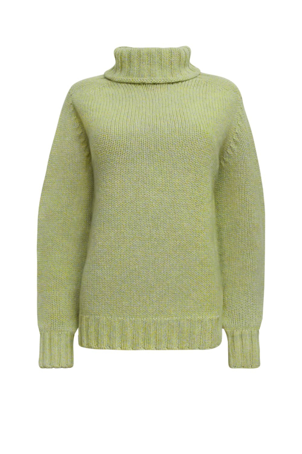 Rae Chunky Lambswool Roll Neck Sweater Lime Marl - British Made
