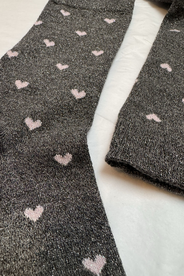 Selina Sparkly Heart Sock Grey - British Made 3