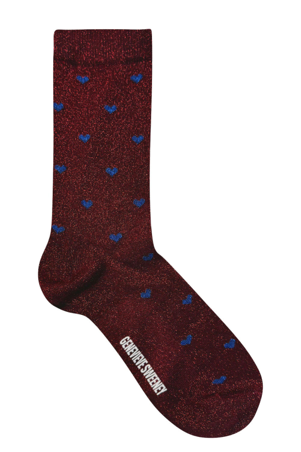 Selina Sparkly Heart Sock Ruby Red - British Made