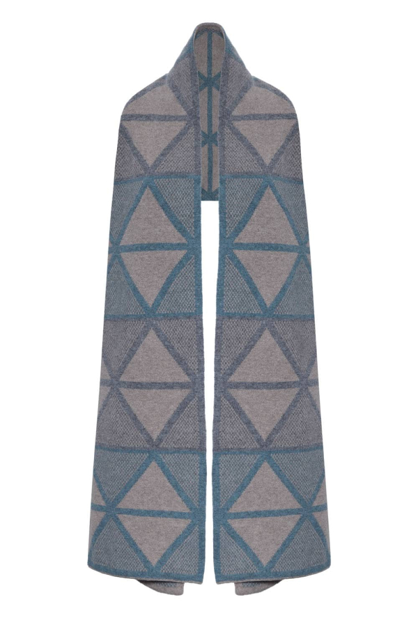 Geometric Lambswool Blanket Scarf Beige - British Made 3