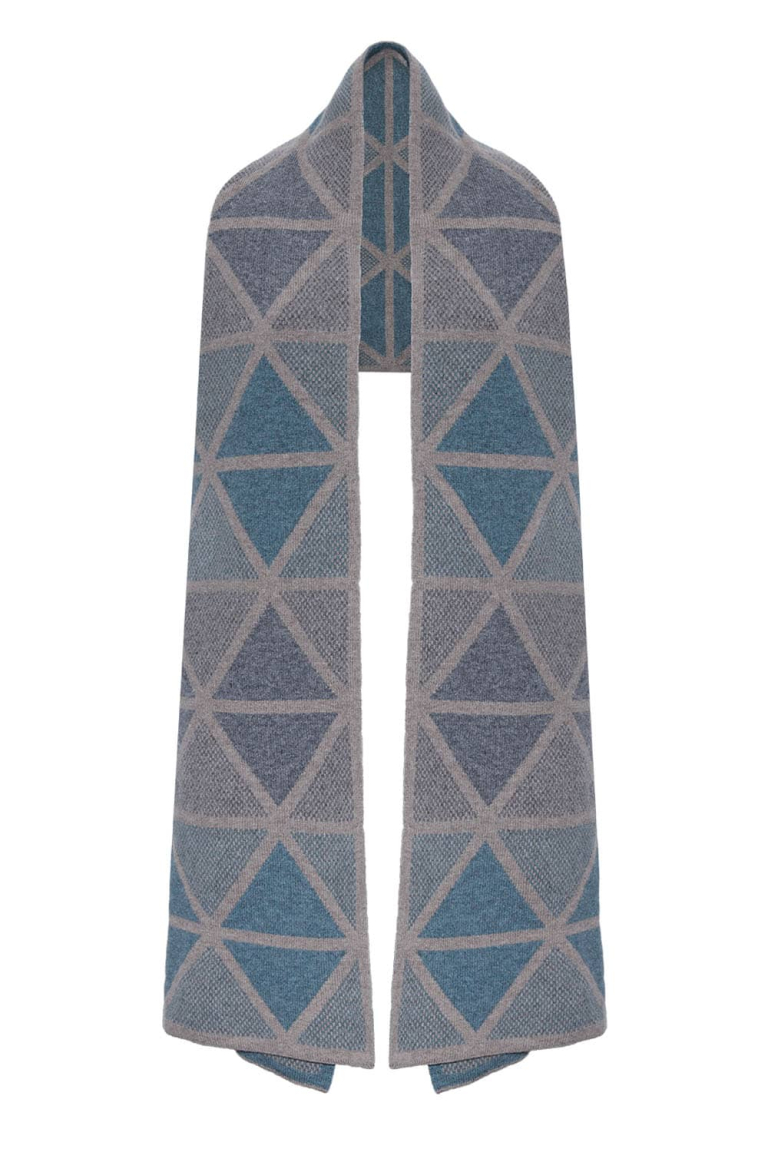 Geometric Lambswool Blanket Scarf Beige - British Made