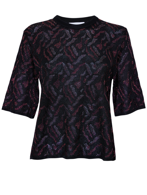 >Aria Knitted T-shirt Viscose Jacquard Black