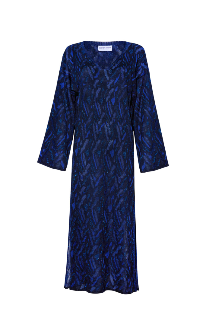 Aster Jacquard Knitted Kaftan Dress Navy – Preorder - British Made