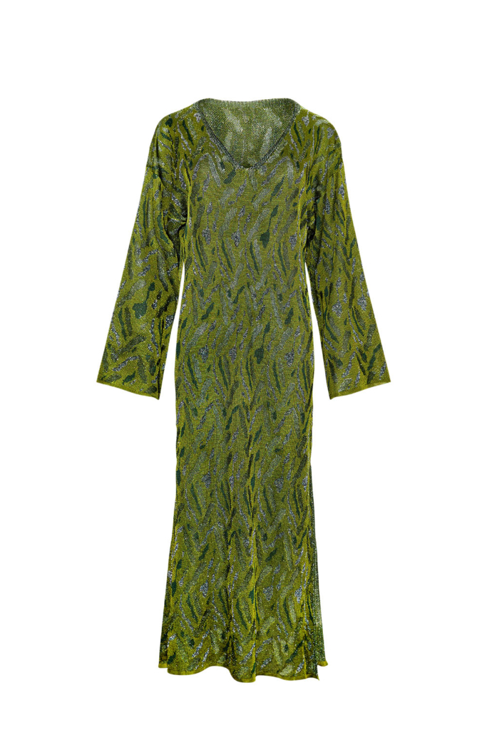 Aster Jacquard Knitted Kaftan Dress Olive - British Made