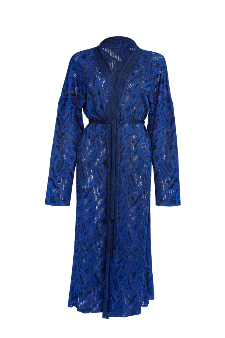 Aster Jacquard Lace Knitted Long Cardigan Blue – Preorder - British Made