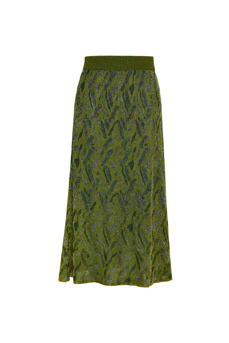 Aria Viscose Jacquard Midi Skirt Olive - British Made
