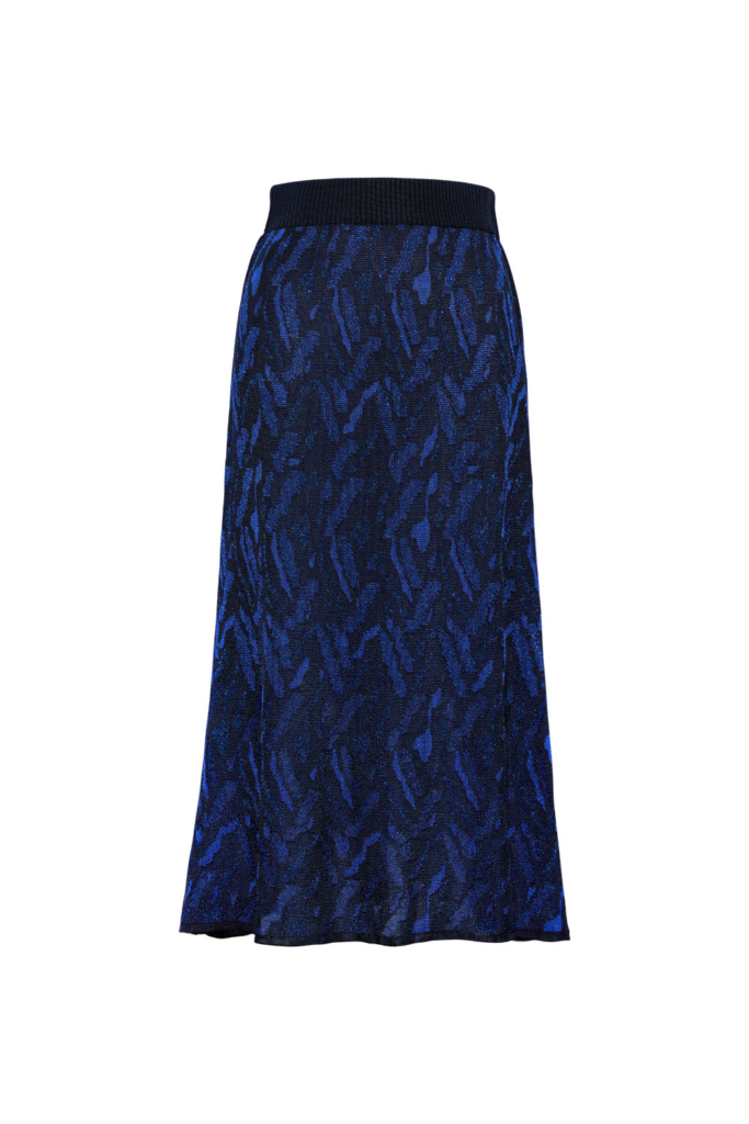 Aria Viscose Jacquard Midi Skirt Navy – Preorder - British Made