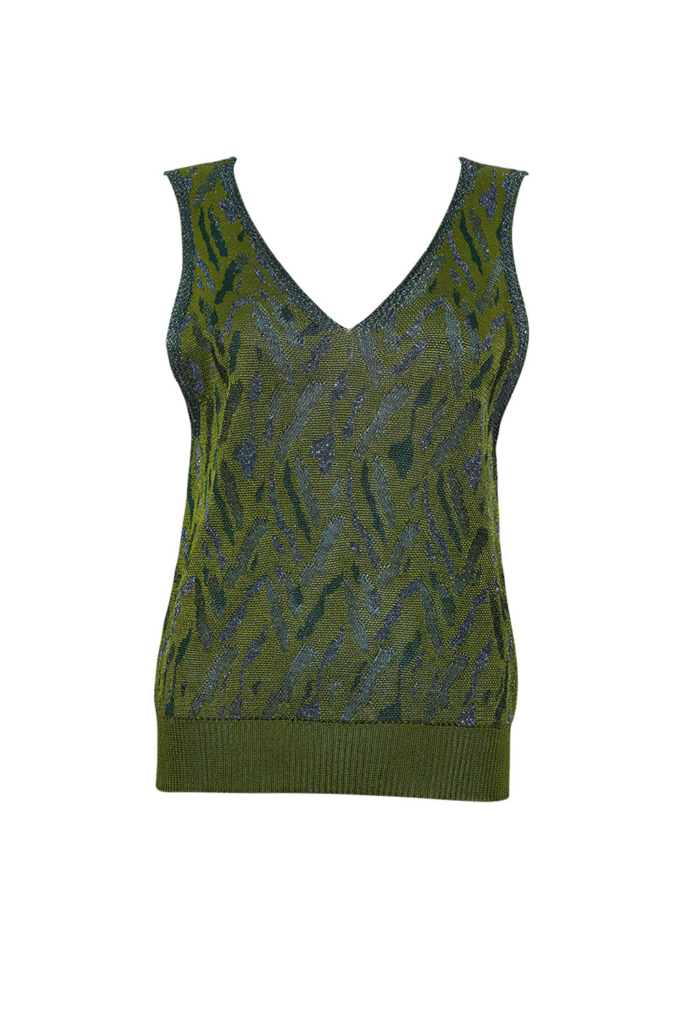 Aria Knitted Vest Viscose Jacquard Olive- Preorder - British Made