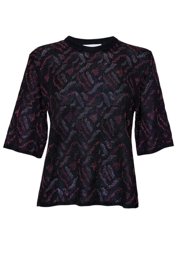 Aria Knitted T-shirt Viscose Jacquard Black - British Made