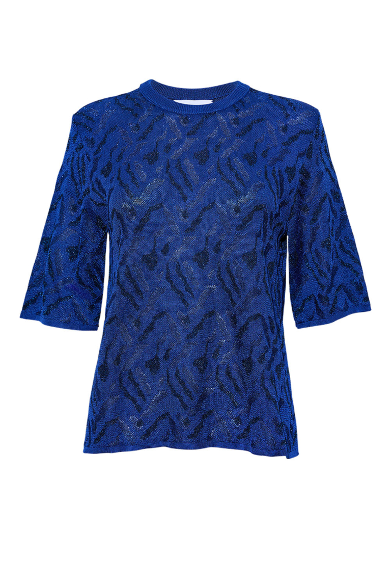 Aria Knitted T-shirt Viscose Jacquard Blue - British Made