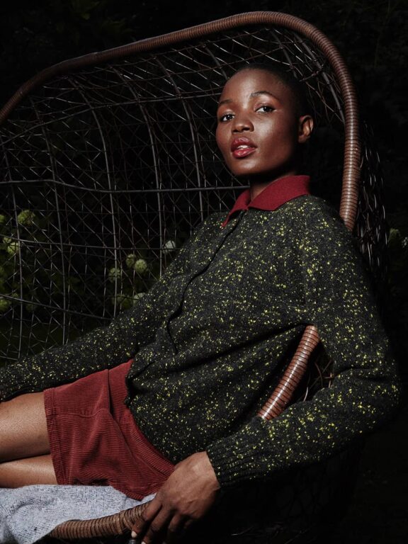 Maddis Cardigan Black worn with red dress