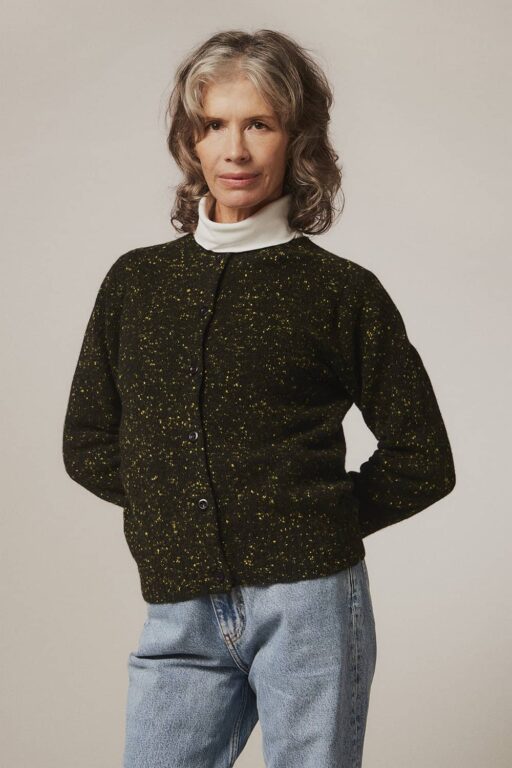 Maddis Cardigan Lambswool Cashmere Black with yellow tweeds