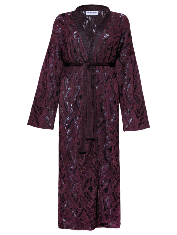 >Aster Jacquard Lace Knitted Long Cardigan Burgundy