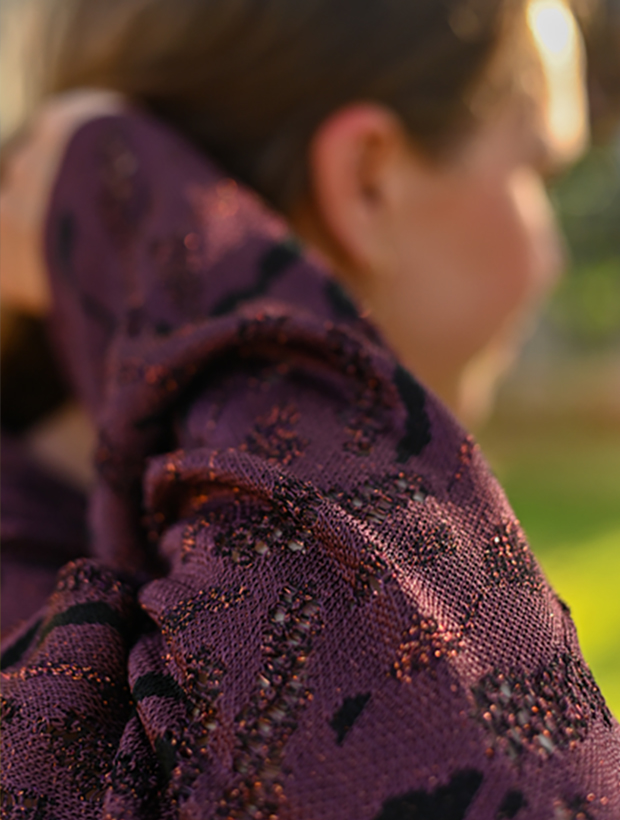 >Aster Jacquard Lace Knitted Long Cardigan Burgundy