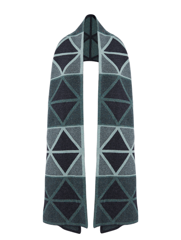 >Geometric Lambswool Blanket Scarf Green