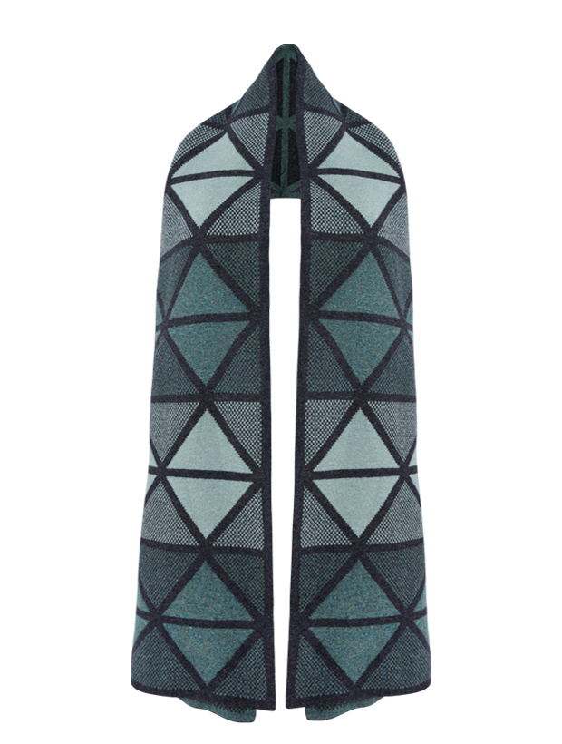 >Geometric Lambswool Blanket Scarf Green