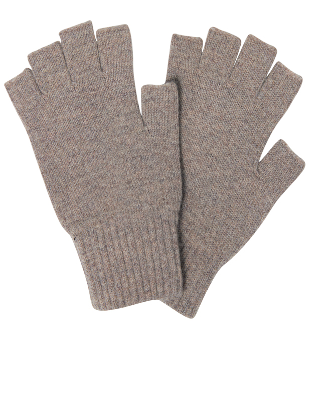 >Fingerless Lambswool Gloves Light Brown