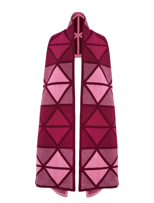 >Geometric Lambswool Blanket Scarf Raspberry Pink