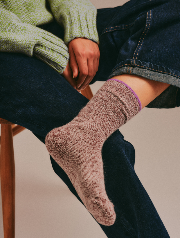 >Salpaka Merino Wool Alpaca Marl Socks Burgundy Tipping